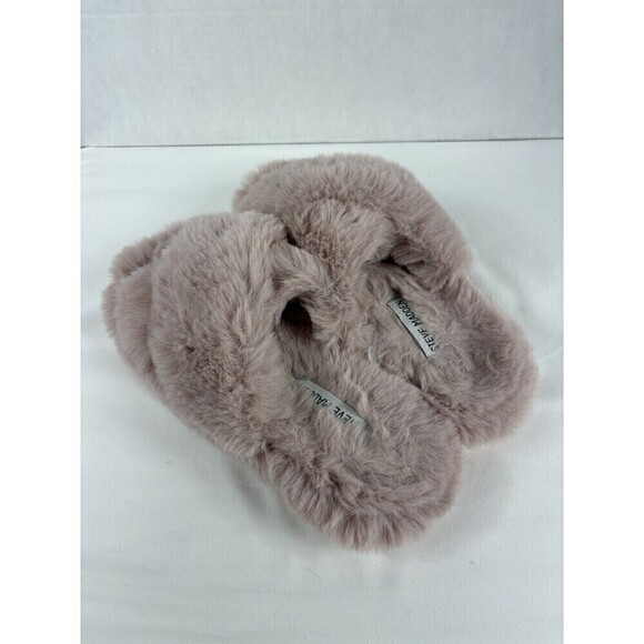 Steve Madden Furry Slippers Pink Blush Size 7 Size 8 Fuzzy Faux Fur Criss Cross - Picture 4 of 9
